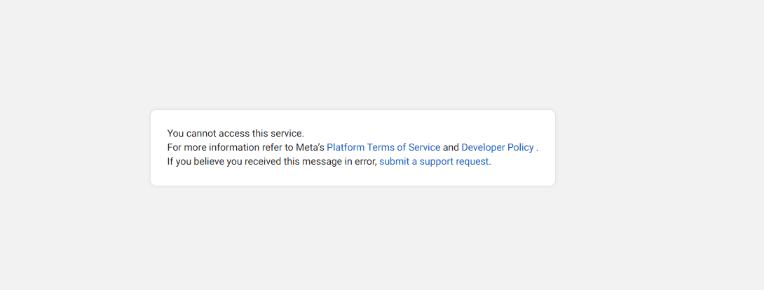 A screenshot of a Meta Error Message